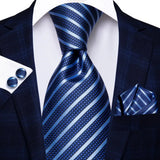 Funki Buys | Neckties | Men's 3 Pcs Blue Striped Silk Tie Set