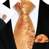 Funki Buys | Neckties | Men's 3 Pcs Orange Floral Formal Tie Set