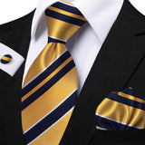 Men's 3 Pcs Striped Jacquard Tie Set - Blue - 2 - One Size - Polyester - image 24