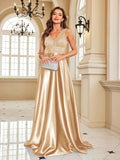 Women's Elegant Satin Sequin Dresses - Navy Blue - Evening Dress - XXL - Polyester Sequin - image 49