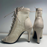 Women's Mesh Peep Toe Stiletto Booties - Beige - 10cm Mesh Booties - 43 B - PU Leather - image 5