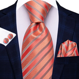 Funki Buys | Neckties | Men's 3 Pcs Salmon Pink Striped Tie Set