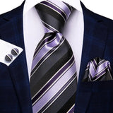 Funki Buys | Neckties | Men's 3 Pcs Black Lilac Striped Tie Set
