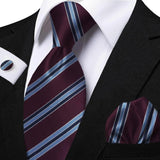 Men's 3 Pcs Striped Jacquard Tie Set - Blue - 2 - One Size - Polyester - image 16