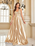 Women's Elegant Satin Sequin Dresses - Navy Blue - Evening Dress - XXL - Polyester Sequin - image 50