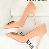 Women's Square Buckle Pointed Toe Pumps - Black - Formal Shoes - 40 B - PU Leather - image 11
