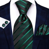 Funki Buys | Neckties | Men's 3 Pcs Dark Green Striped Tie Set