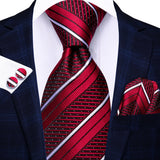Funki Buys | Neckties | Men's 3 Pcs Red White Striped Tie Set