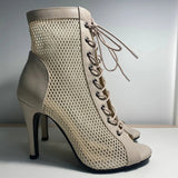 Women's Mesh Peep Toe Stiletto Booties - Beige - 10cm Mesh Booties - 43 B - PU Leather - image 9