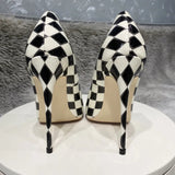 Women's Black and White Checkered Stilettos - Black - 1 / 12cm Heel - 46 B - PU Leather - image 4