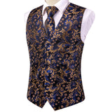 Men's 5 Pcs Luxury Formal Waistcoat Tie Set - Blue/Gold -5Pcs Set - MJ-3006-0079 - XXXL - Silk - image 4