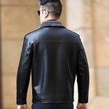 Men's Leather Fleece Lined Short Jackets - Black - Men's Business Jacket - 7XL - Genuine Leather - image 2