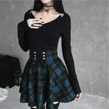Women's Gothic Retro Punk Plaid Mini Skirt - Navy Blue - Skirt - XXL - Polyester - image 39