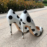 Women's White Black Polka Dot Heels - White/Black - 1 / 12cm Heel - 46 B - Patent Leather - image 6