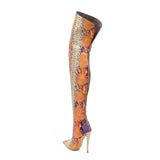 Women's Multicolor Snake Print Long Boots - Apricot - Snake Print - 45 B - Plush Stretch Material - image 11