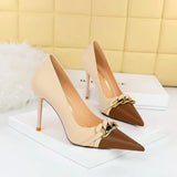 Women's Two Toned Buckle Toe Pumps - Black/Beige - 9.5cm Heels - 40 B - PU Leather - image 18
