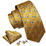 Funki Buys | Neckties | Men's 3 Pcs Gold Floral Luxury Tie Set