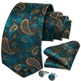 Funki Buys | Neckties | Men's 3 Pcs Teal Paisley Tie Set
