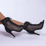 Women's Mesh Lace Up Buckle Ankle Boots - Red - Mesh Booties - 43 B - PU Leather - image 29