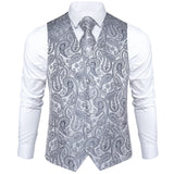 Men's 4 Pcs Luxury Silver Vest Tie Set - Silver -4Pcs Set -M-0103 - XXXL - Silk - image 5