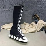 Women's Knee High Platform Canvas Boots - Black - High Top Canvas Sneakers - 40 B - Canvas - image 9
