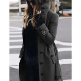Women's Wool Blend Stand Collar Coat - Khaki - Women's Jacket - XXXL - Polyester - image 9
