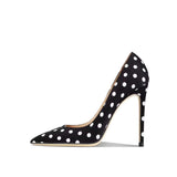 Women's Leather Polka Dot Pointed Toe Heels - White - 1 / 10cm Heel - 45 B - Silk/Leather - image 18