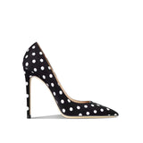 Women's Leather Polka Dot Pointed Toe Heels - White - 1 / 10cm Heel - 45 B - Silk/Leather - image 16