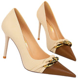 Women's Two Toned Buckle Toe Pumps - Black/Beige - 9.5cm Heels - 40 B - PU Leather - image 12