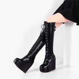 Women's High Luxury Gothic Platform Boots - Black - 1 / Lace Up - 10 B - PU Leather - image 8