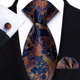 Men's 3 Pcs Silk Paisley Formal Tie Set - Blue - TZ-Y08 - One Size - Silk - image 24