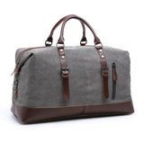 Travel Bags Canvas Leather Overnight Bag - Grey - Travel Bag - Canvas/Leather - image 4