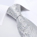 Men's 3 Pcs Silk Silver Floral Tie Set - Silver - 3pc Tie Set - SN-1169 - One Size - Silk - image 1