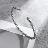 Men's Women's Nordic Twisted Bangle - Silver - AL20539 - Adjustable - Alloy/Silver Plated - image 4