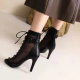 Women's Mesh Lace Up Buckle Ankle Boots - Red - Mesh Booties - 43 B - PU Leather - image 22