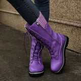 Women's Plush Mid-Calf Lace Up Flat Boots - Purple - Mid Calf Boots - 43 B - Plush - image 11