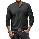 Men's Casual Long Sleeve Henly Shirt - Khaki - Long Sleeve Tee Shirt - 5XL - Polyester - image 3