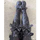 Women's Matte Over Knee Bow Knot Boots - Black - Matte Boots - 50 B - PU Leather - image 2