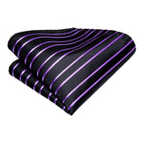 Funki Buys | Neckties | Men's 3 Pcs Black Purple Striped Tie Set