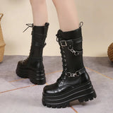 Women's Gothic Punk Retro Biker Boots - Black - 1 / Combat Boots - 10 B - PU Leather - image 5