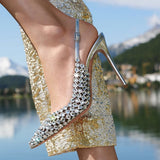 Women's Metallic Bling Bridal Slingbacks - Black - 2 / 6cm / Metallic Heels - 41 B - PU Leather - image 11