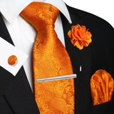 Men's 5 Pcs Silk Tie & Accessorie Gift Set - Orange - 002 - One Size - Silk - image 20