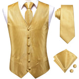 Men's 4 Pcs Formal Gold Vest Tie Set - Gold - 4Pcs Set -MJ-0023 - XXXL - Silk - image 10