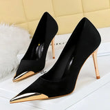 Women's Velvet Stilettos Metal Toe Heel - Wine Red - Party Pumps - 40 B - PU Leather - image 15