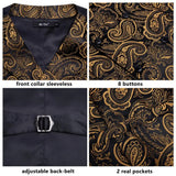 Men's 4 Pcs Dark Gold Paisley Tie Set - Dark Gold - 4pc Tie Set - MJ-0055 - 3XL - Silk - image 12