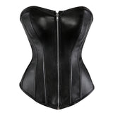 Women's Faux Leather Zip Up Corset - Black - Zip Up Corset - 7XL - PU Leather - image 1