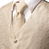 Men's 5 Pcs Floral Wedding Vest Tie Set - Beige - 5Pcs Set - MJ-0036-0088 - XXXL - Silk - image 5