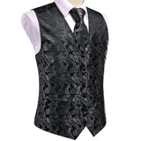 Men's 5 Pcs Luxury Black Gray Vest Tie Set - Black/Gray - 5Pcs Set -MJ-3027 - XXXL - Silk - image 12
