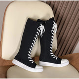 Women's Streetwear Lace Up Canvas Boots - Black - High Top Sneaker - 43 B - Canvas - image 8