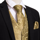 Men's 4 Pcs Dark Gold Vest Tie Set - Gold - 4Pcs Set - 2017 - XXXL - Silk - image 3